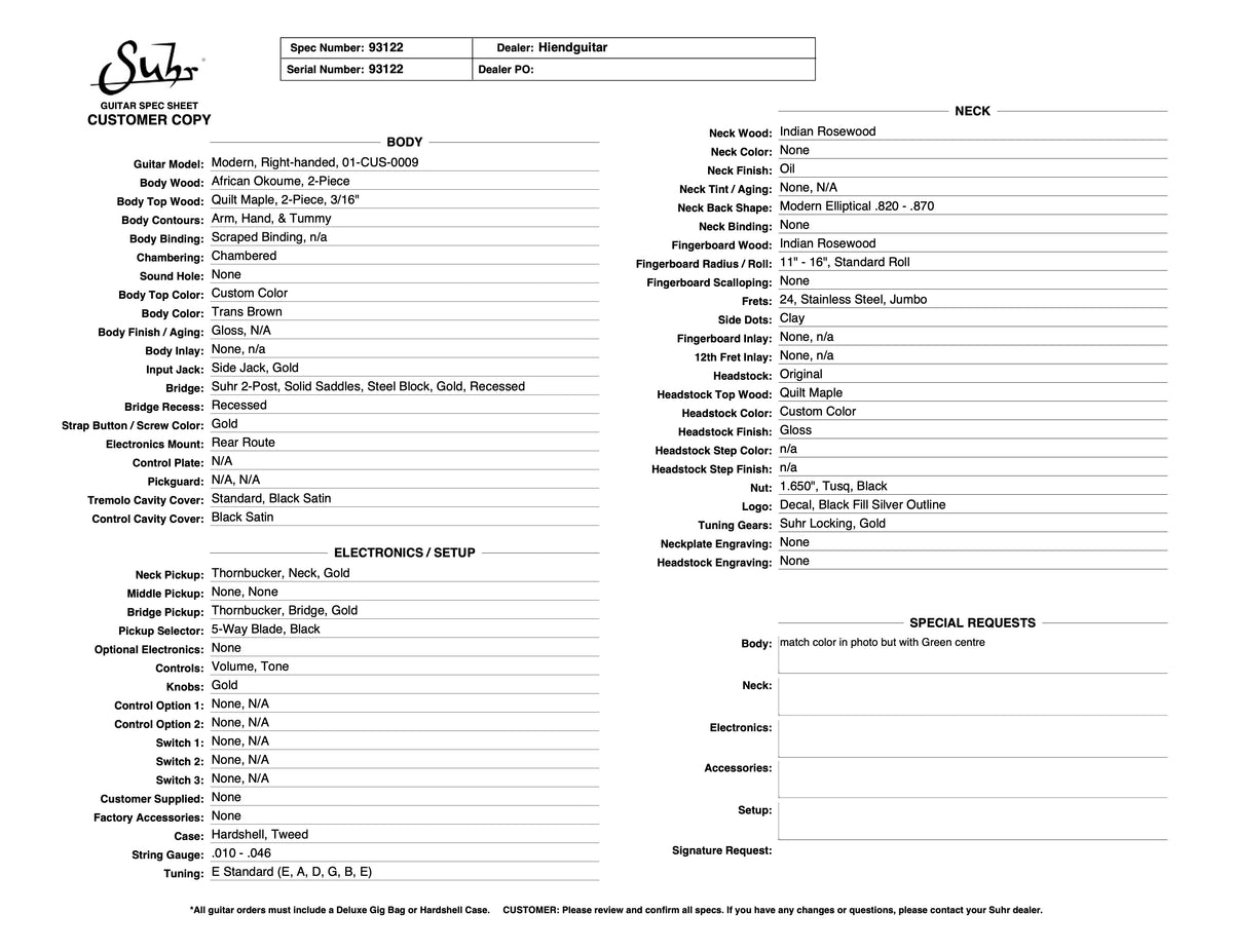 Suhr Modern Custom Quilt w Hiend Custom Color 93122