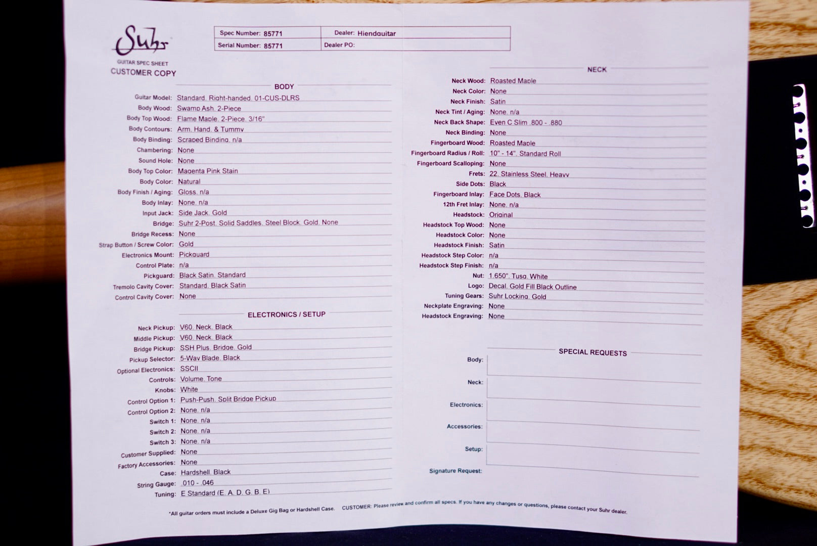 Suhr Standard Custom Magenta Pink Stain 85771