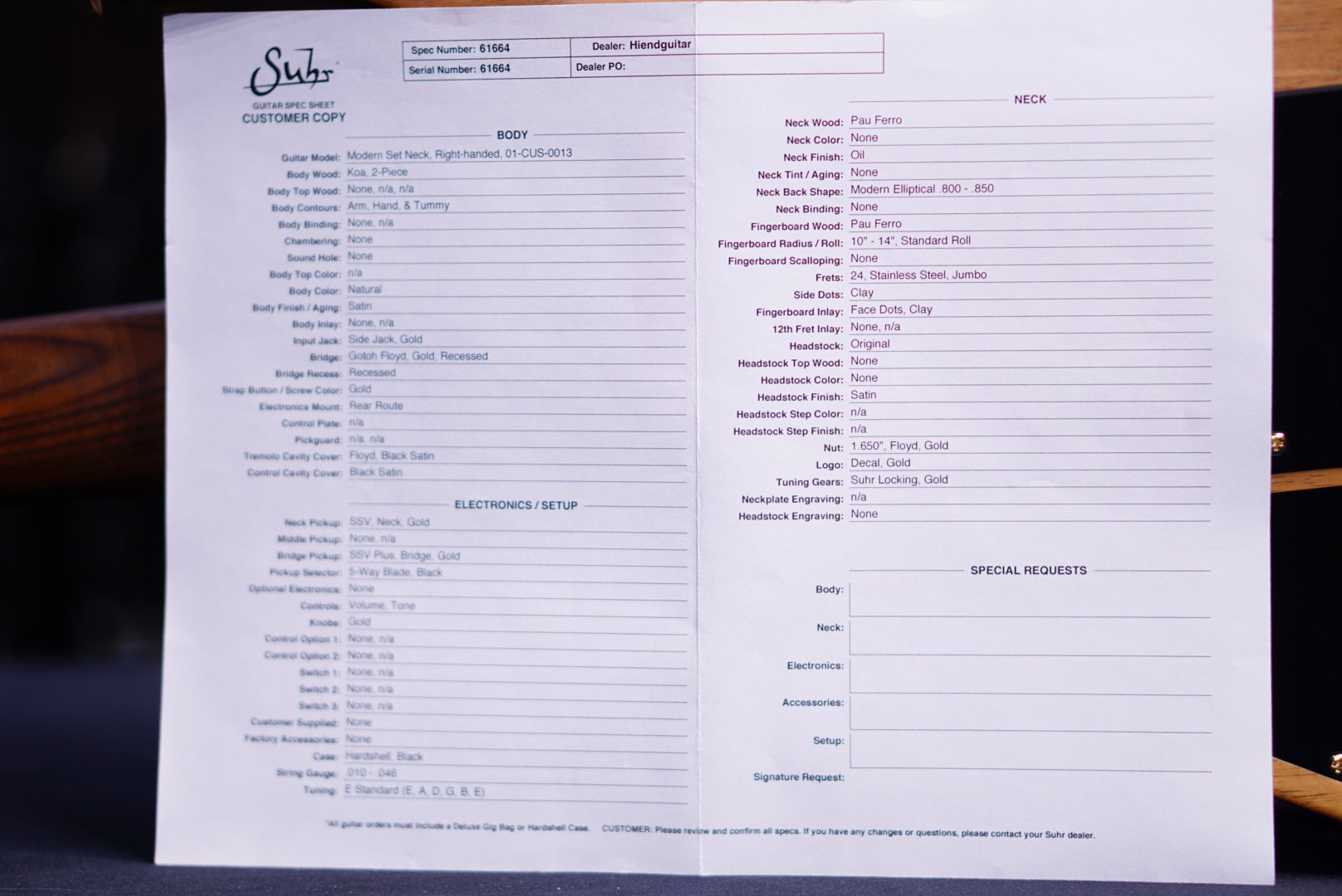 Suhr modern set neck Koa 61664 - HIENDGUITAR SUHR GUITAR