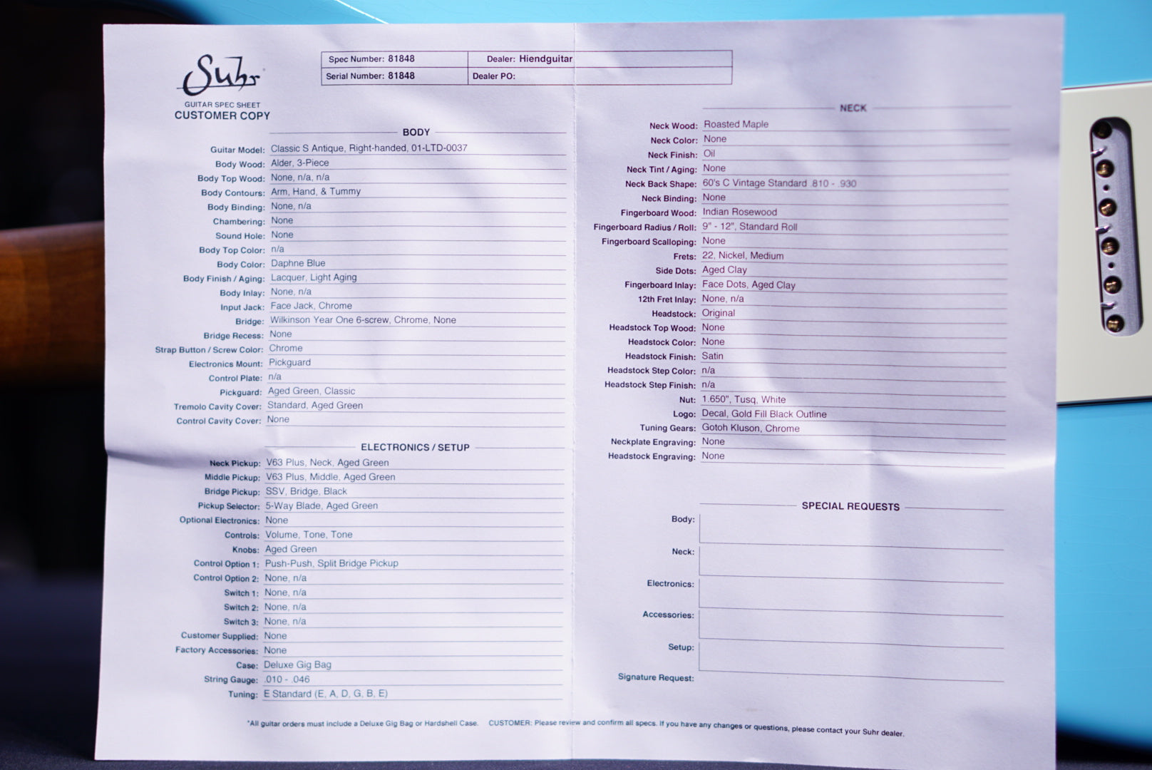 Suhr classic s vintage Limited Edition daphnae blue 81848 - HIENDGUITAR SUHR GUITAR