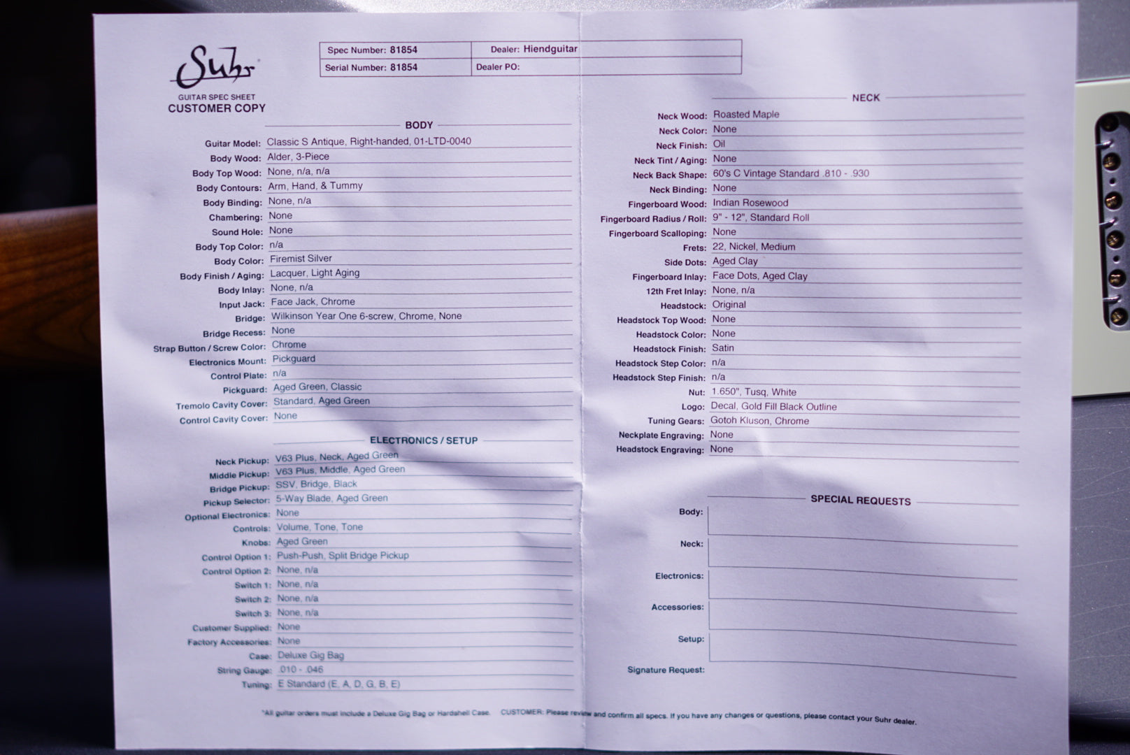 Suhr classic s vintage Limited Edition firemist silver 81854 - HIENDGUITAR SUHR GUITAR