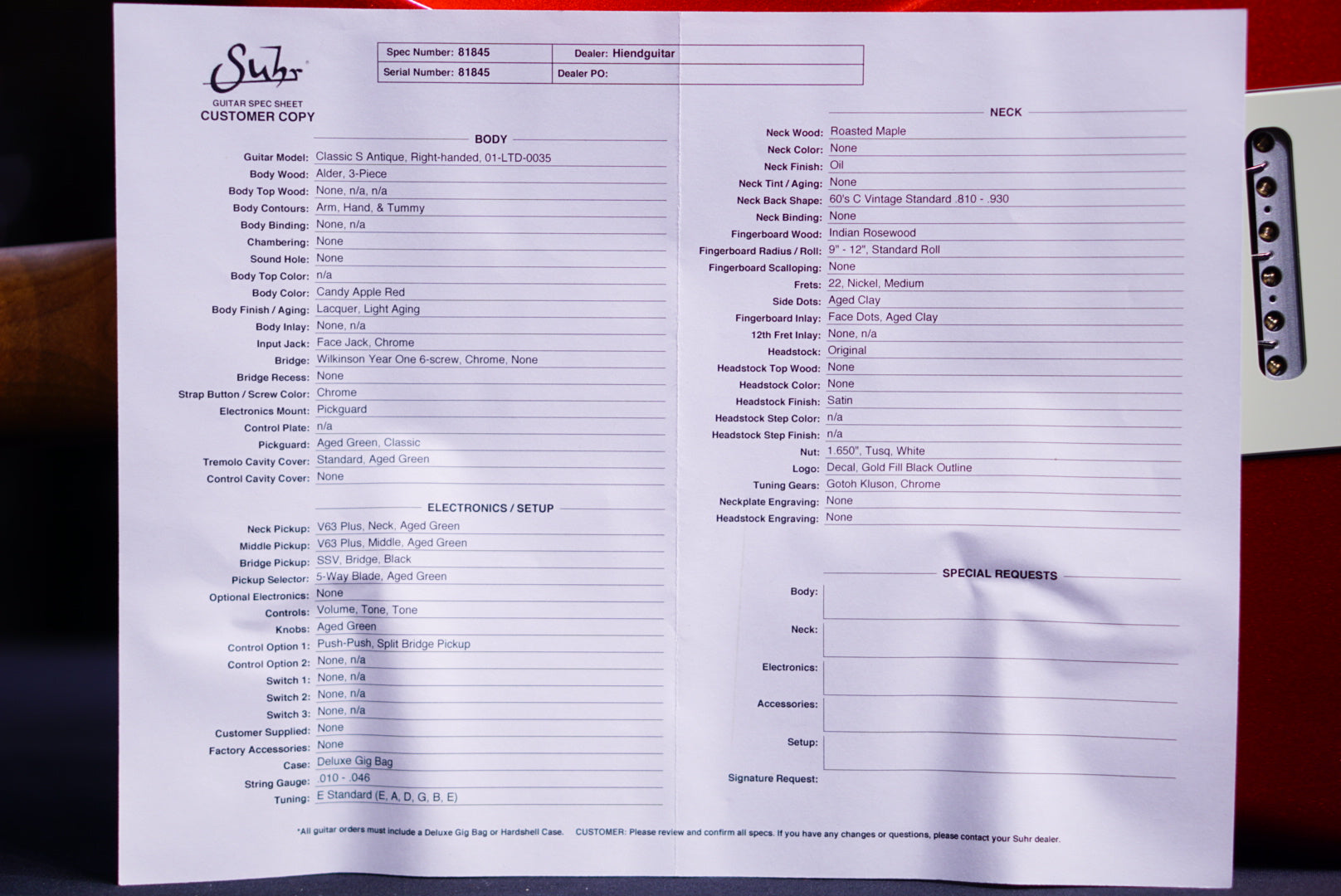 Suhr classic s vintage Limited Edition candy apple red - HIENDGUITAR SUHR GUITAR