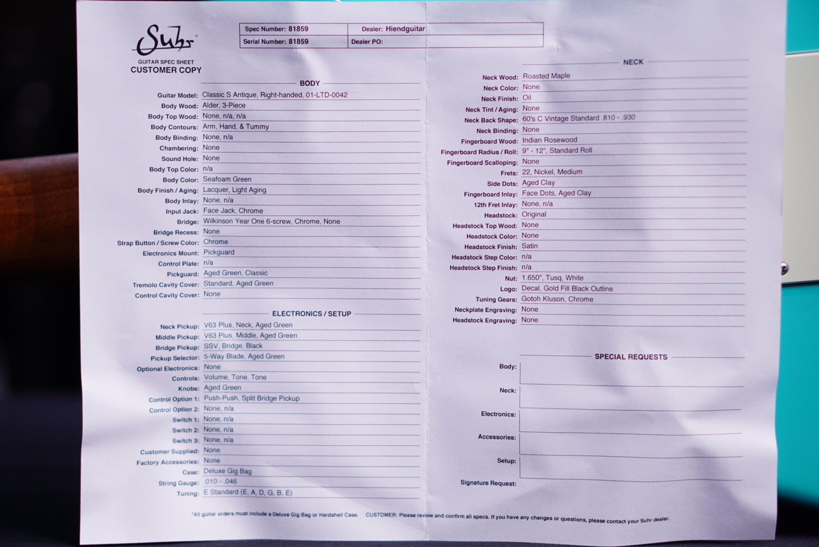 Suhr classic s vintage Limited Edition seafoam green 81859 - HIENDGUITAR SUHR GUITAR