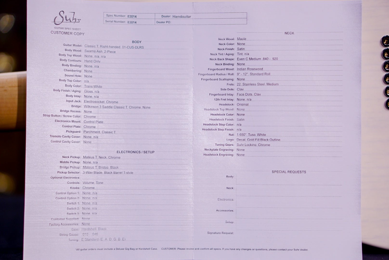 Suhr Classic T Custom Trans White 83014