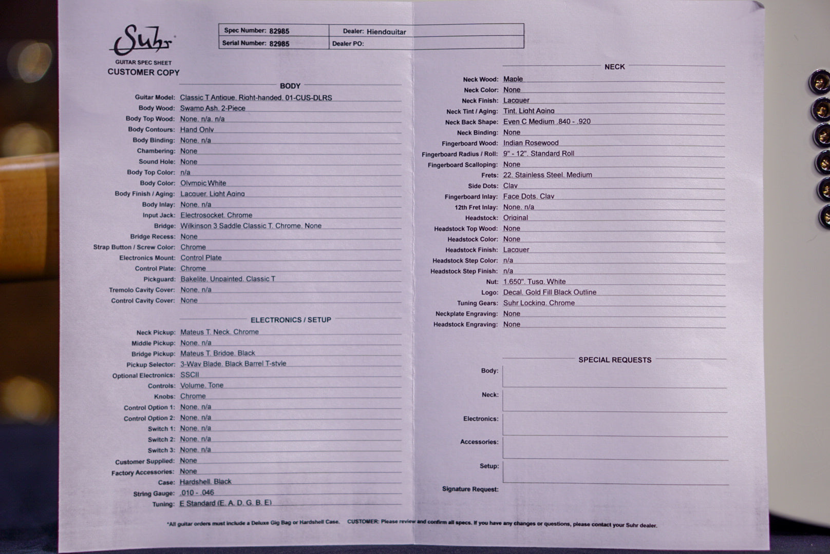 Suhr Classic T Custom Olympic White 82985