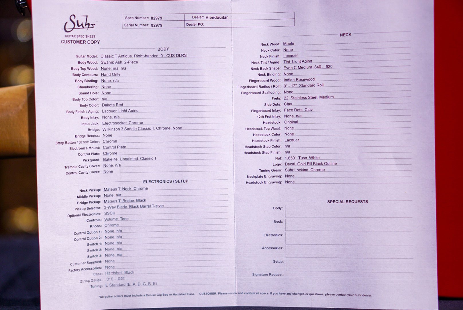 Suhr Classic T Custom Dakota Red 82979