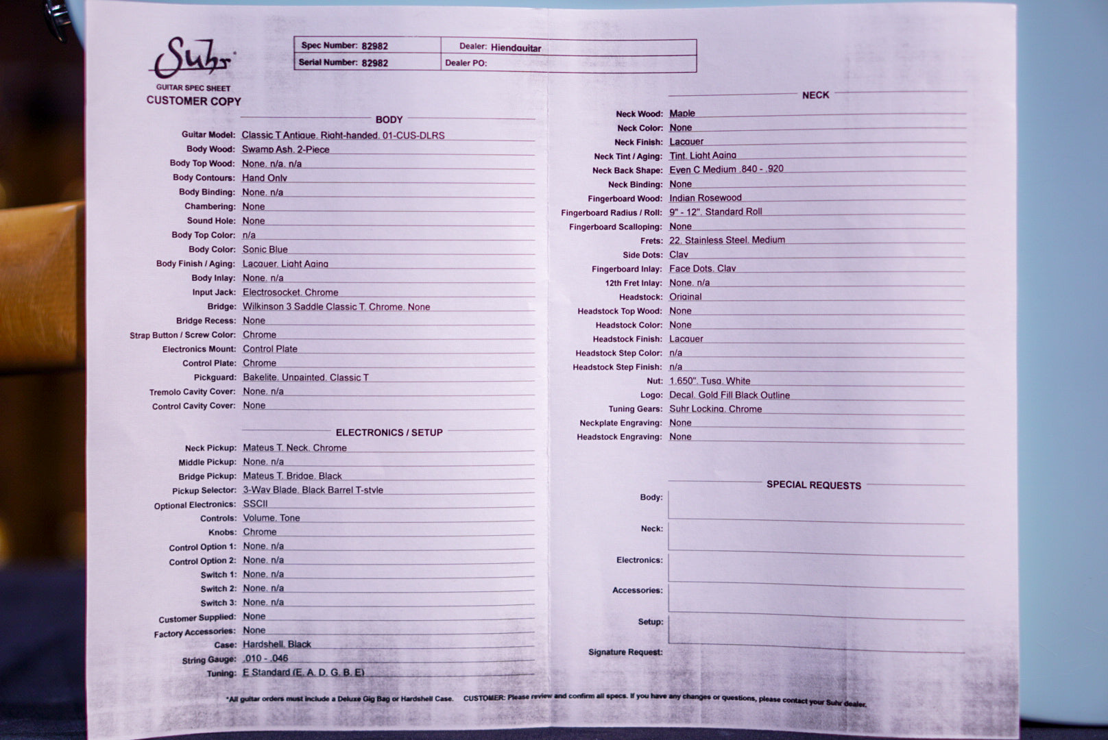 Suhr Classic T Custom Sonic Blue 82982