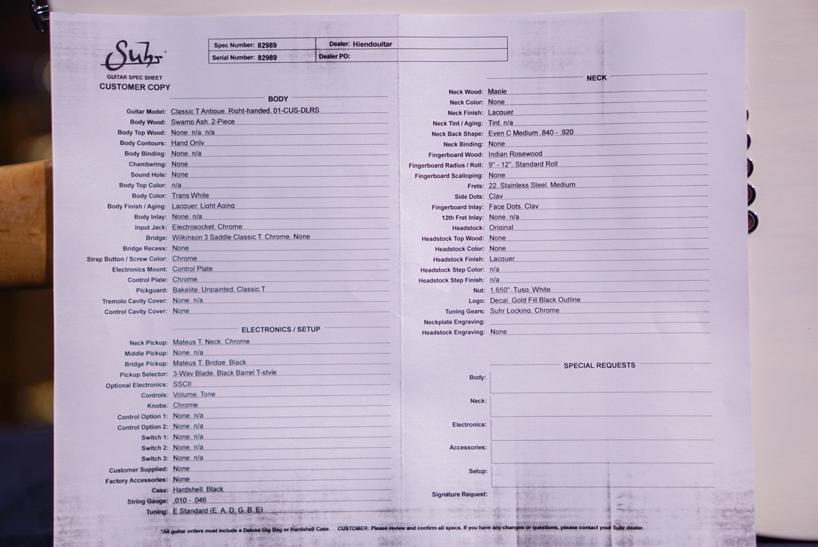 Suhr Classic T Custom Trans White 82989