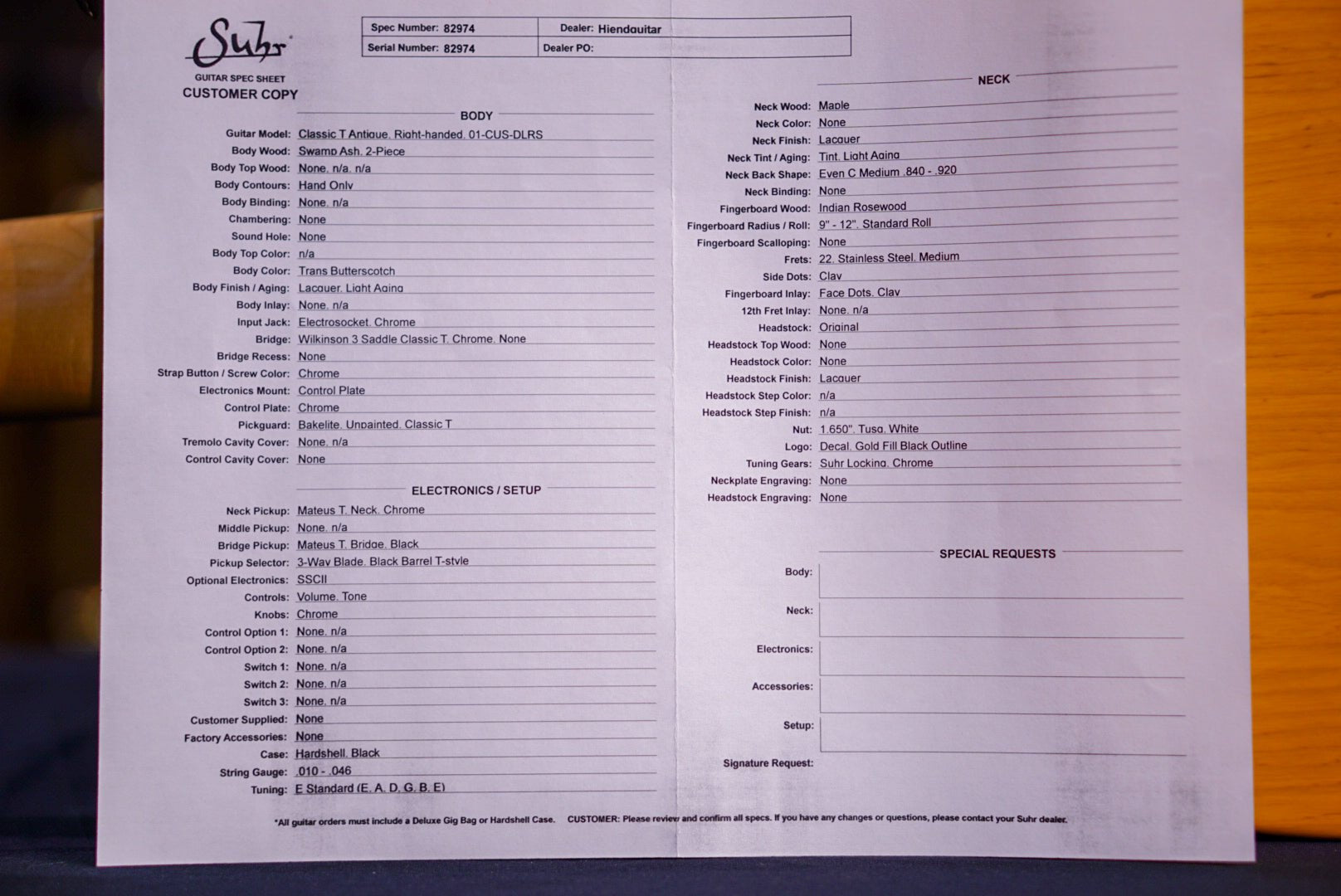 Suhr Classic T Custom Trans Butterscotch 82974