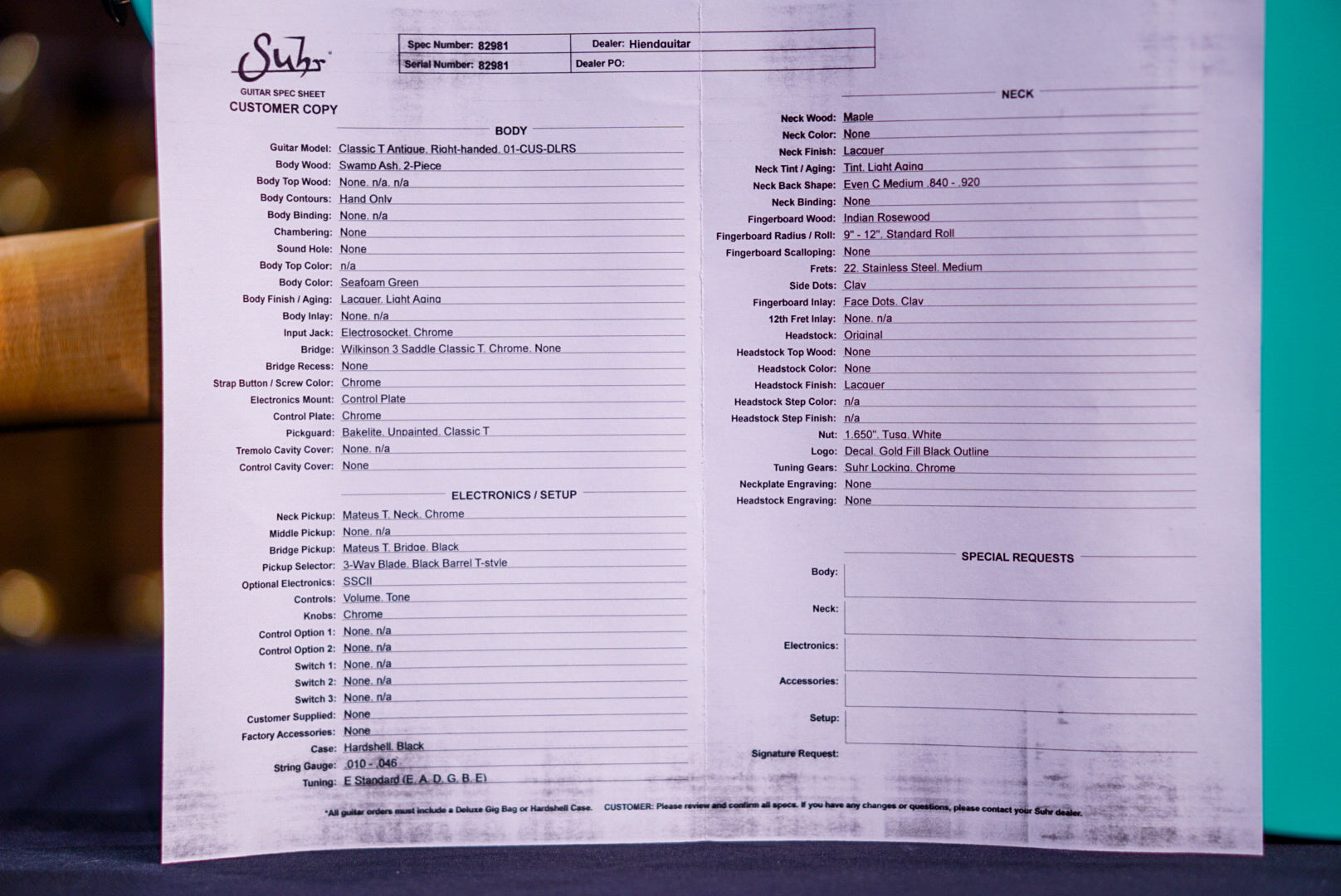 Suhr Classic T Custom Antique Seafoam Green 82981