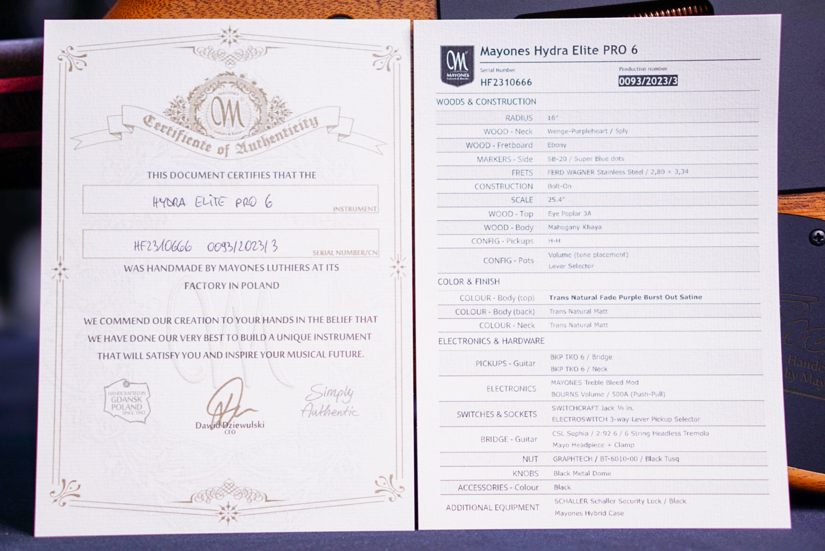 Mayones Hydra elite pro 6 trans natural fade purple burst out satine HF2310666 - HIENDGUITAR Mayones GUITAR