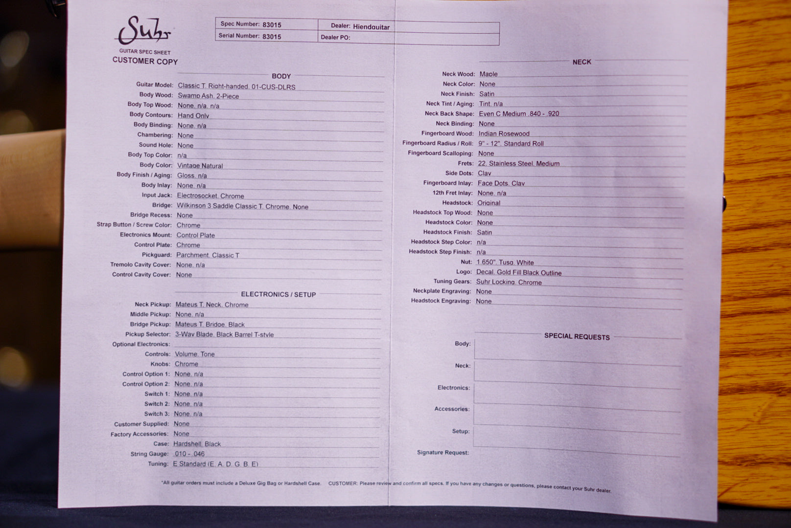 Suhr Classic T Custom Antique Vintage Natural 83015