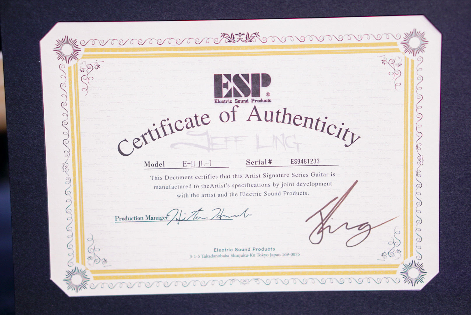 E-II JL-1 M-II NT Jeff Ling signature PARKWAY DRIVE Black satin ES9481233 - HIENDGUITAR ESP GUITAR