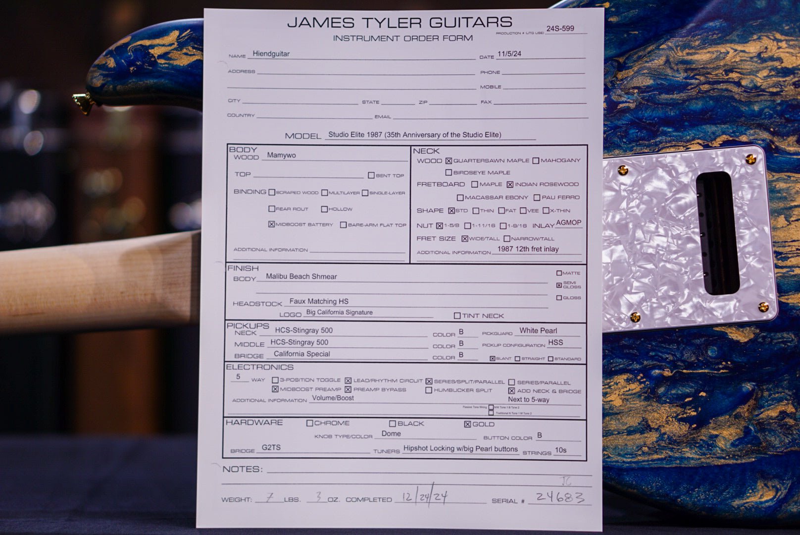 James tyler studio elite 1987 35th anniversary 24683 STANDARD NECK