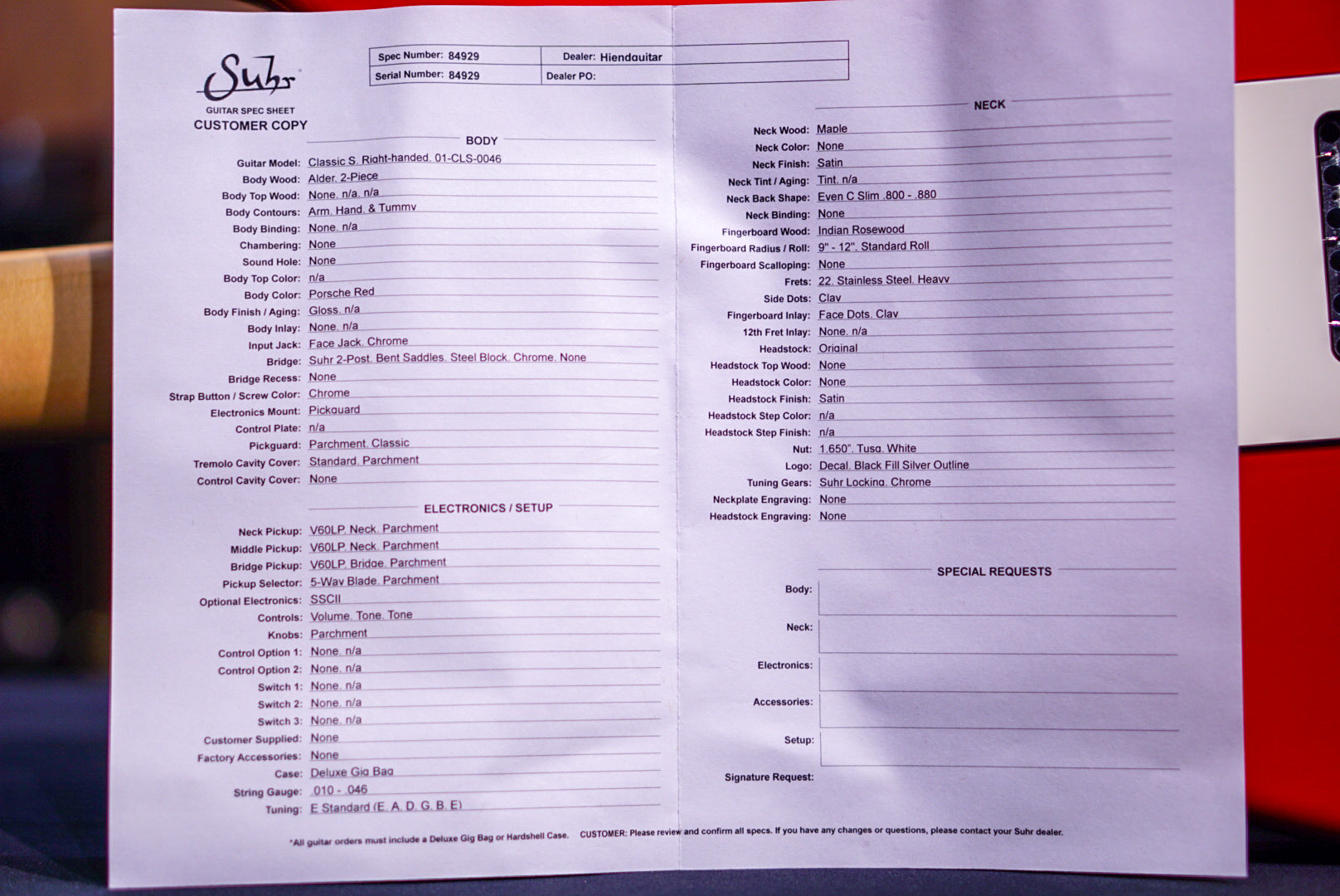 Suhr Classic S Porsche Red SSS Rosewood 84929
