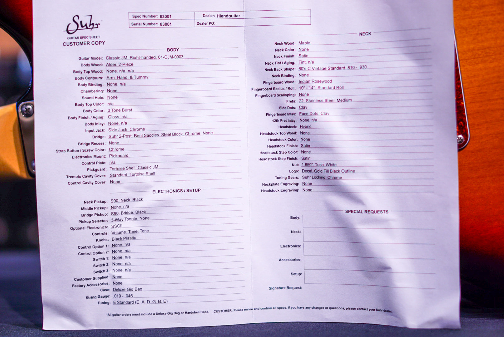 Suhr Classic JM 3 Tone Burst S90 83001
