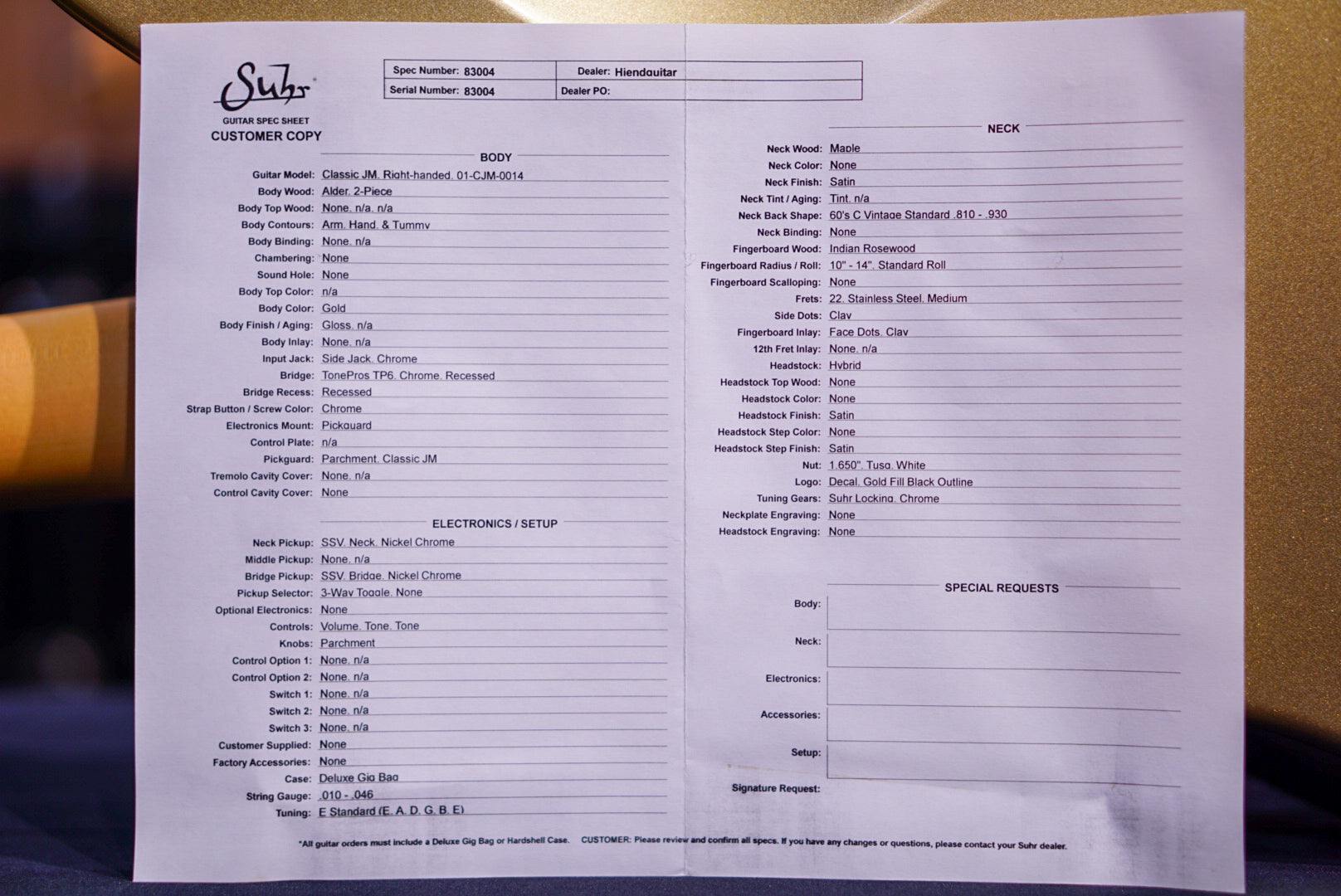 Suhr Classic JM Gold SSV 83004