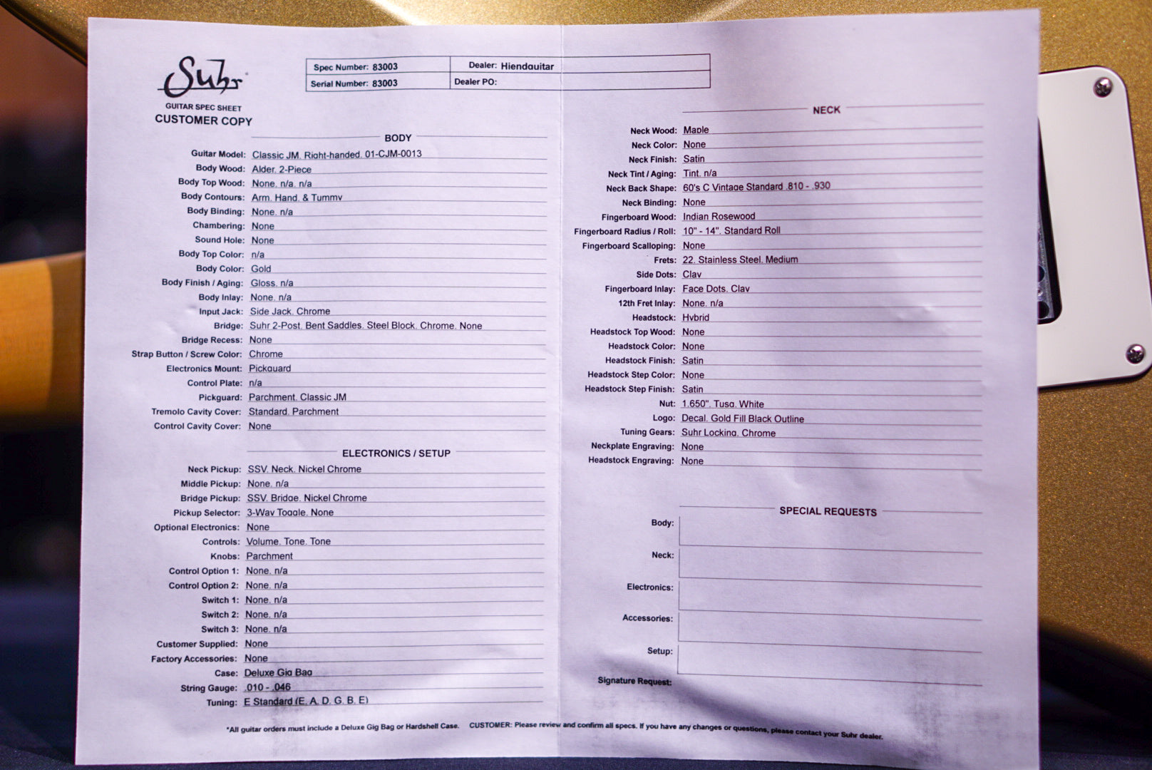 Suhr Classic JM Gold SSV 83003