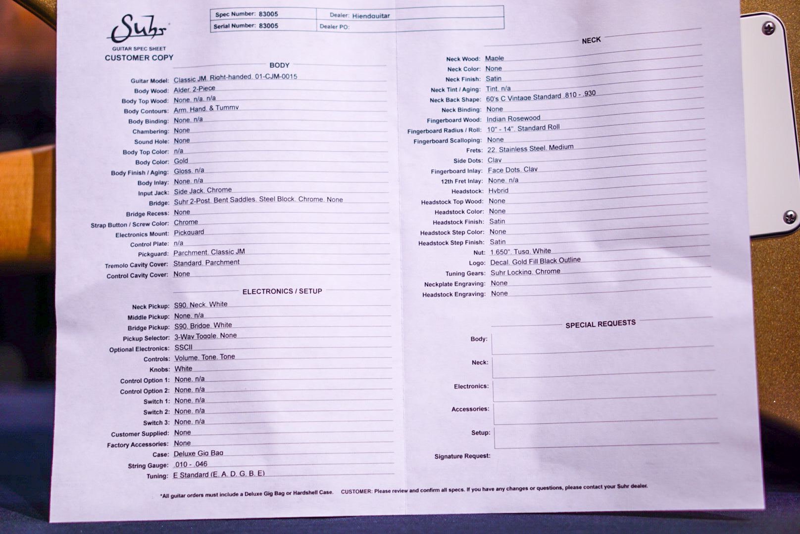Suhr Classic JM Gold S90 83005