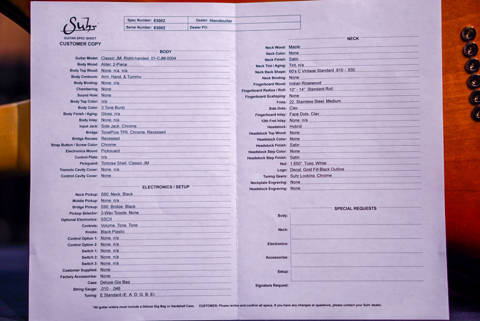 Suhr Classic JM 3 Tone Burst Tone Pros S90 83002
