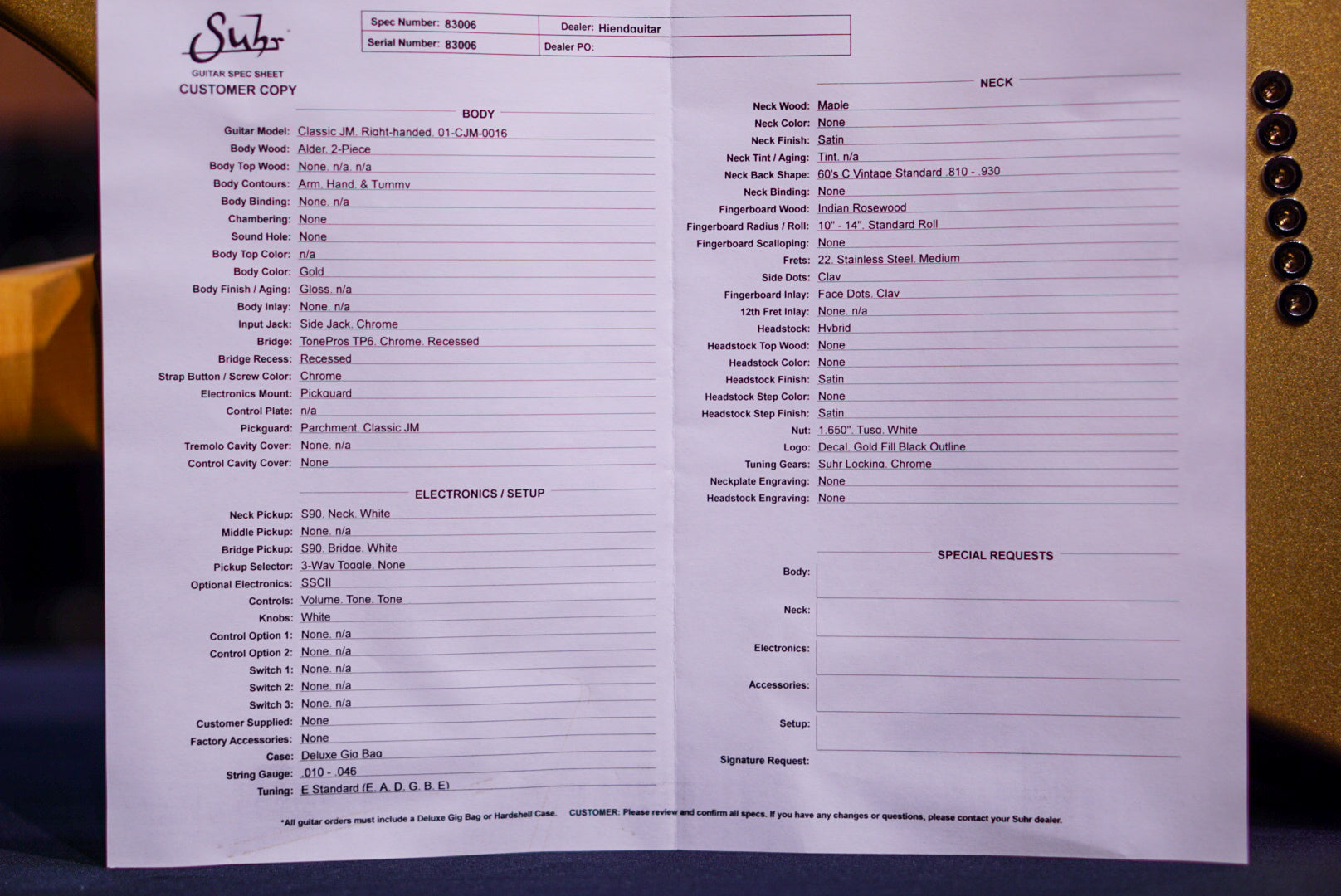 Suhr Classic JM Gold Tone Pros S90 83006