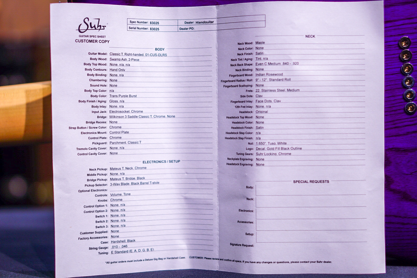 Suhr Classic T Custom Trans Purple Burst 83025