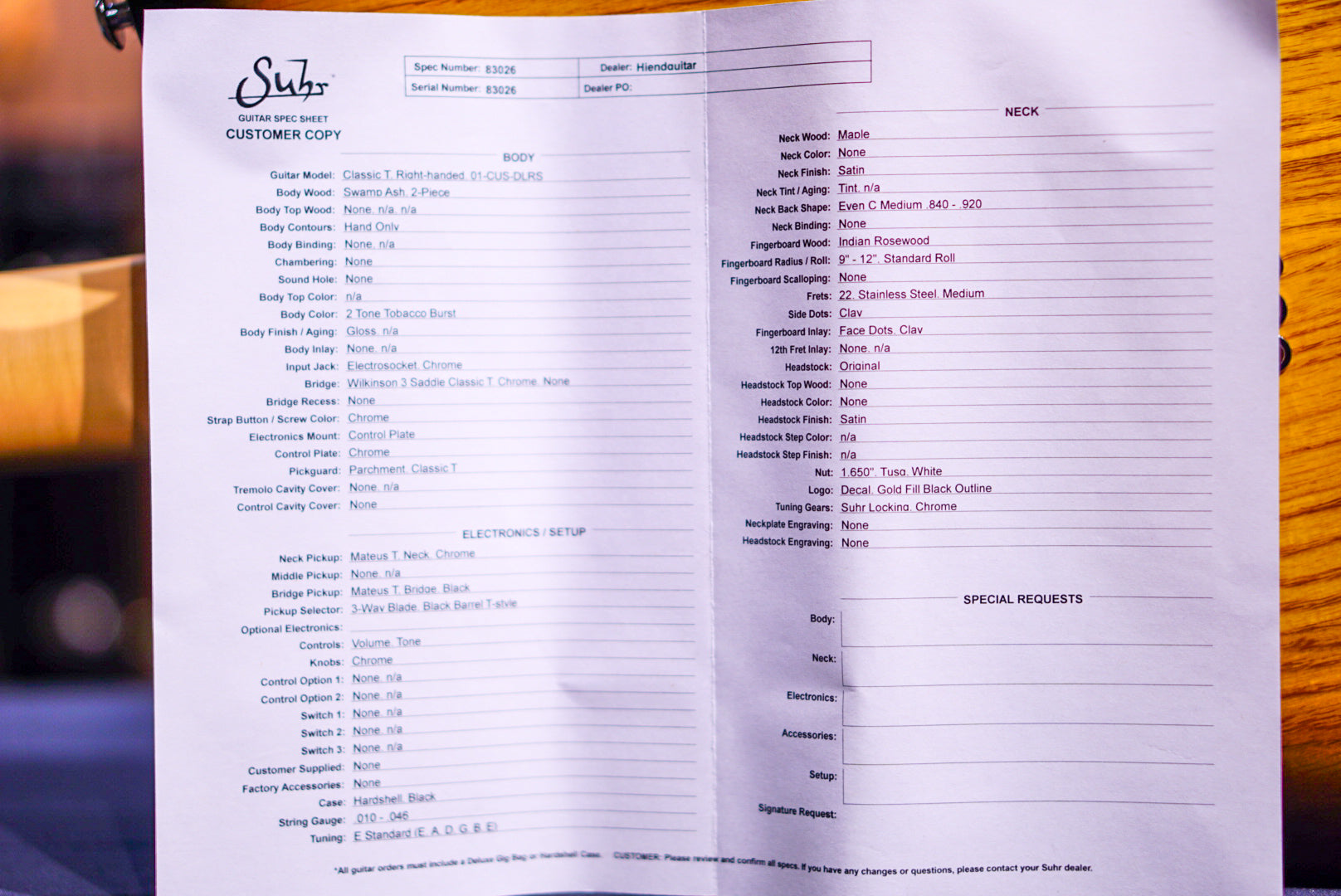 Suhr Classic T Custom 2 Tone Tobacco Burst 83026