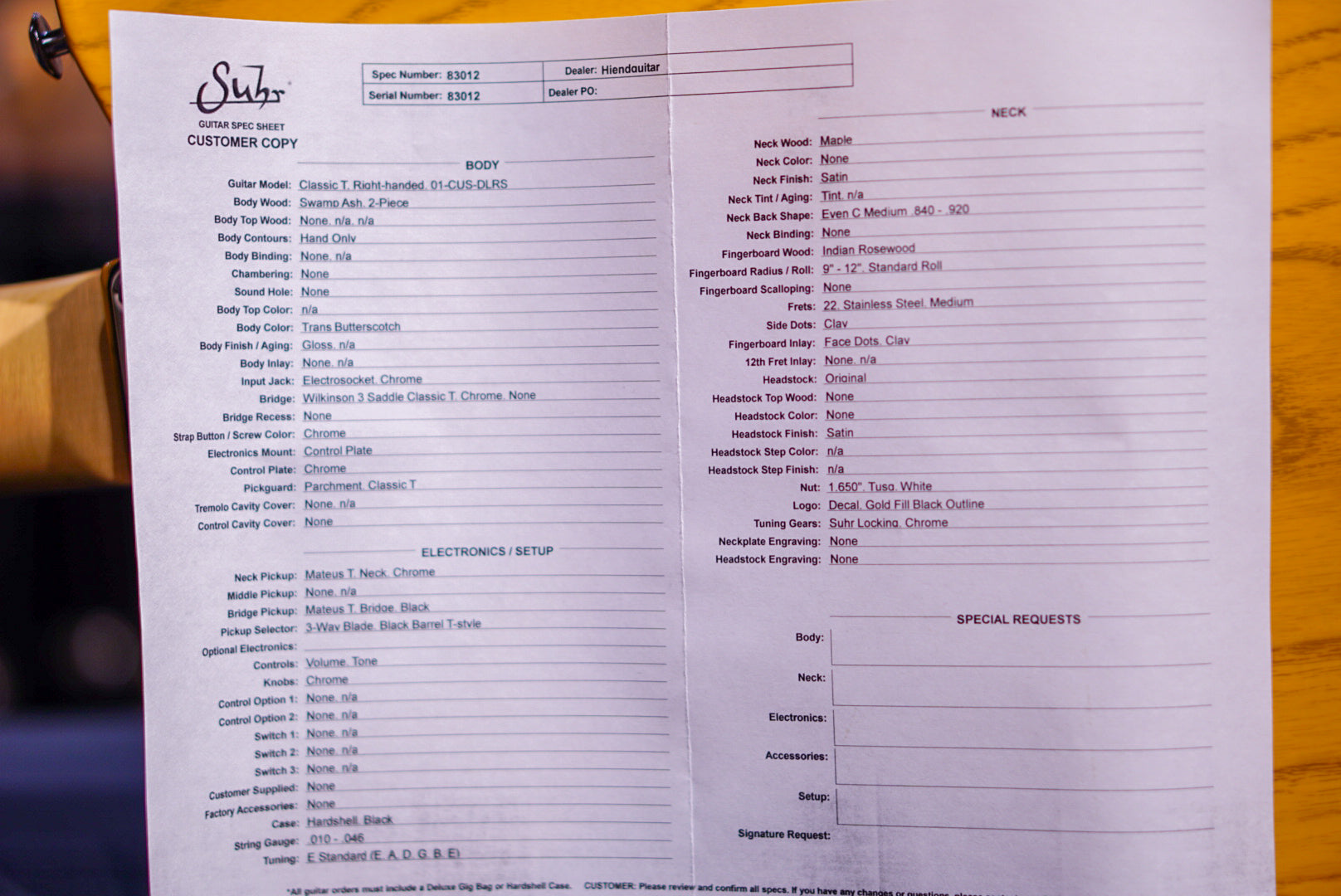 Suhr Classic T Custom Trans Butterscotch 83012