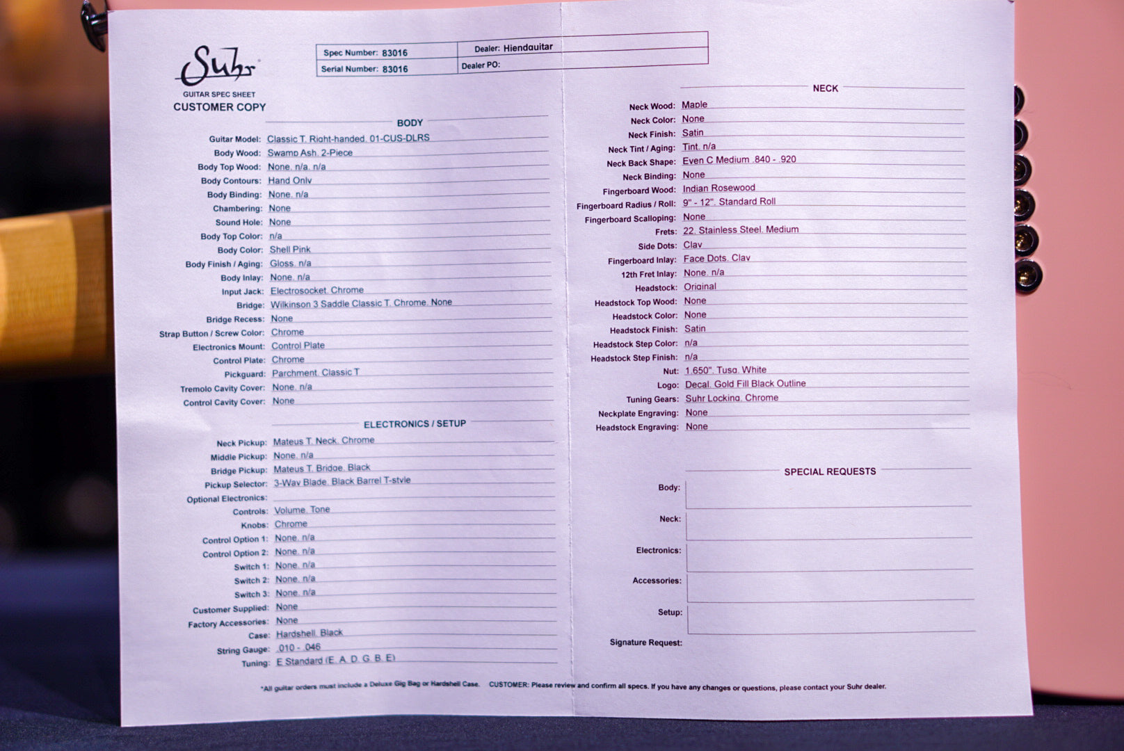 Suhr Classic T Custom Shell Pink 83016