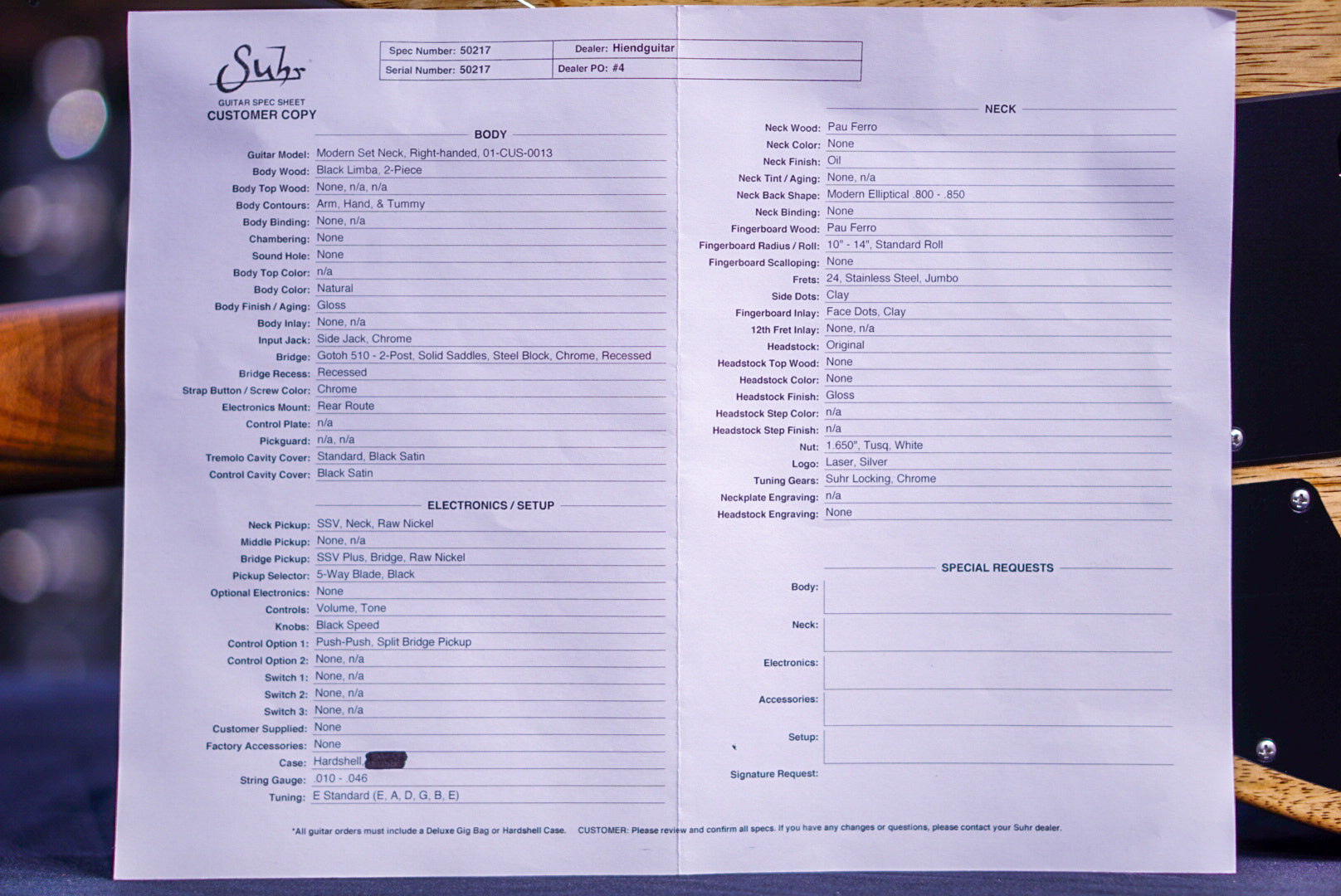 Suhr modern set neck black limba 50217