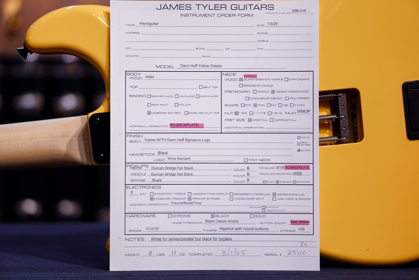 James Tyler Dann Huff Yellow Classic – Yellow 25110