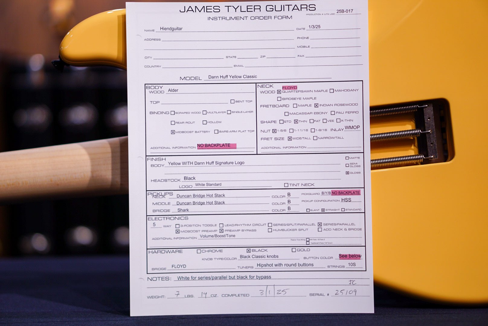 James Tyler Dann Huff Yellow Classic – Yellow 25109