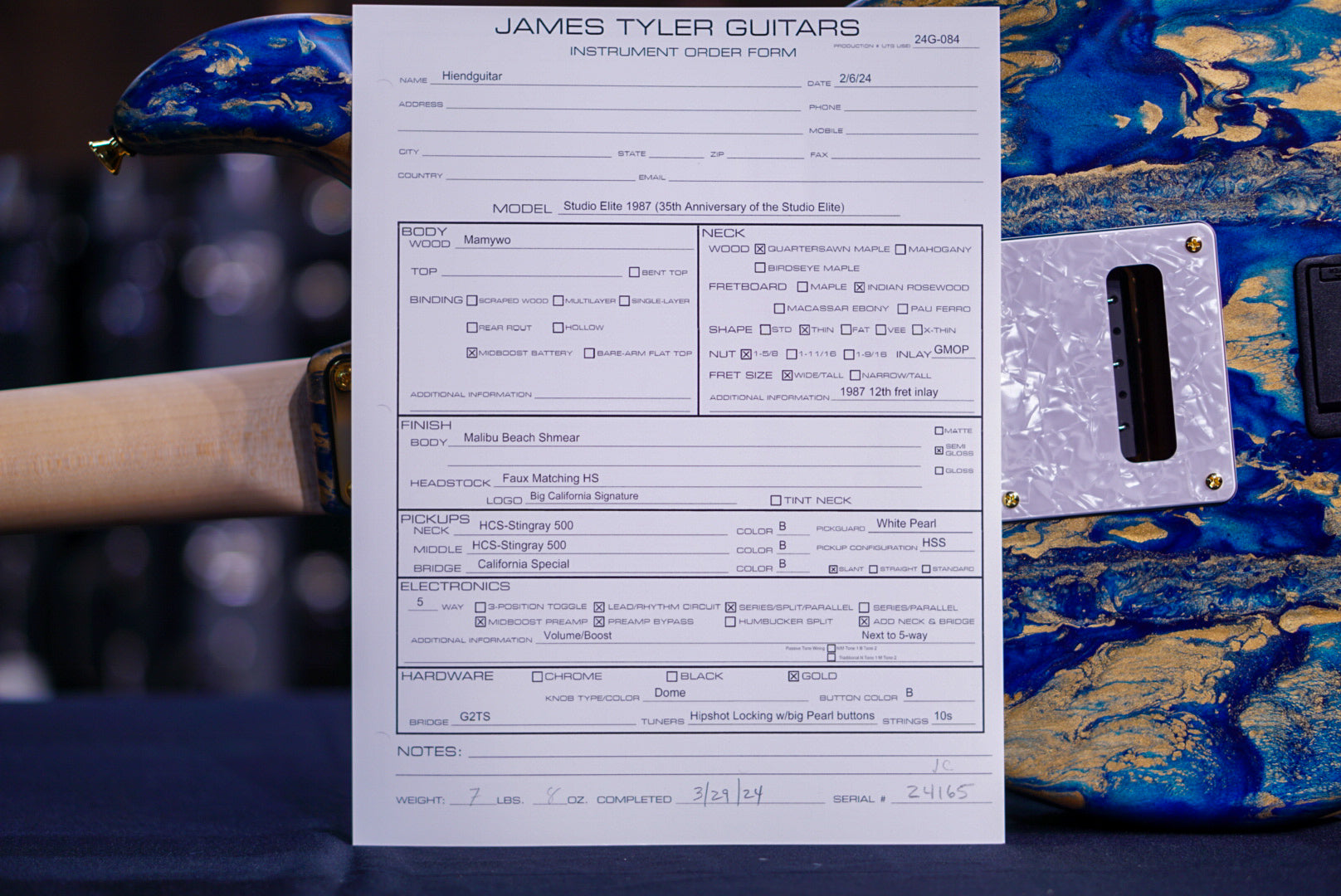 James tyler studio elite 1987 35th anniversary 24165 thin neck