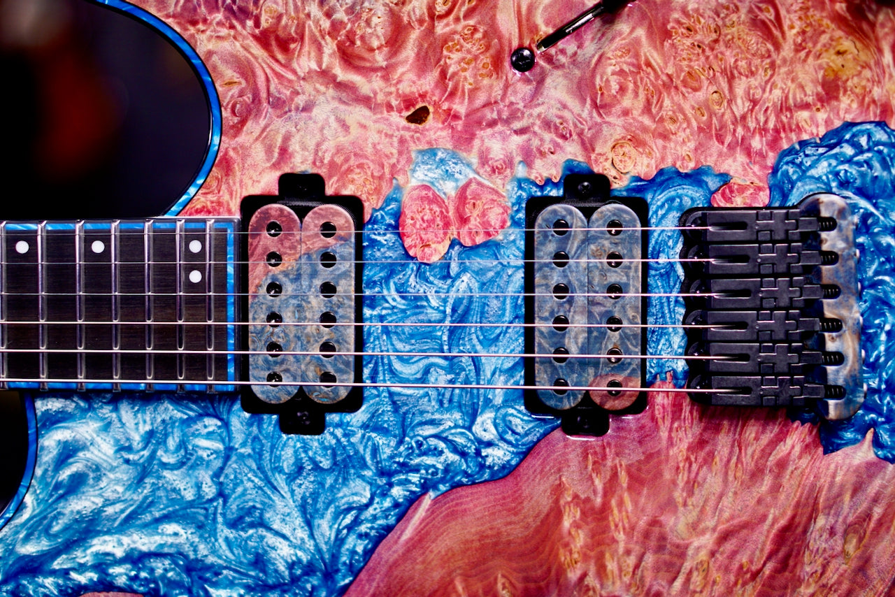 Mayones Regius 6 Burl Maple Master Grade Resin filled pink RF2605296