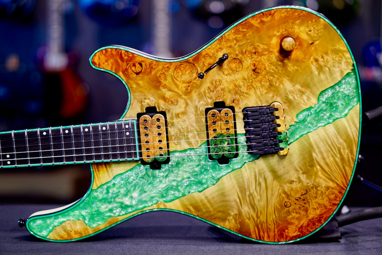Mayones Regius 6 Burl Maple Master Grade Resin filled Light Green RF2606301