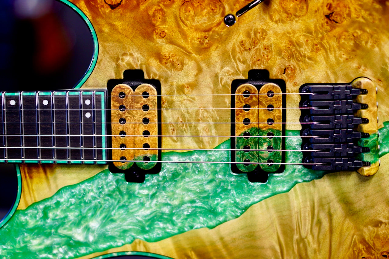 Mayones Regius 6 Burl Maple Master Grade Resin filled Light Green RF2606301