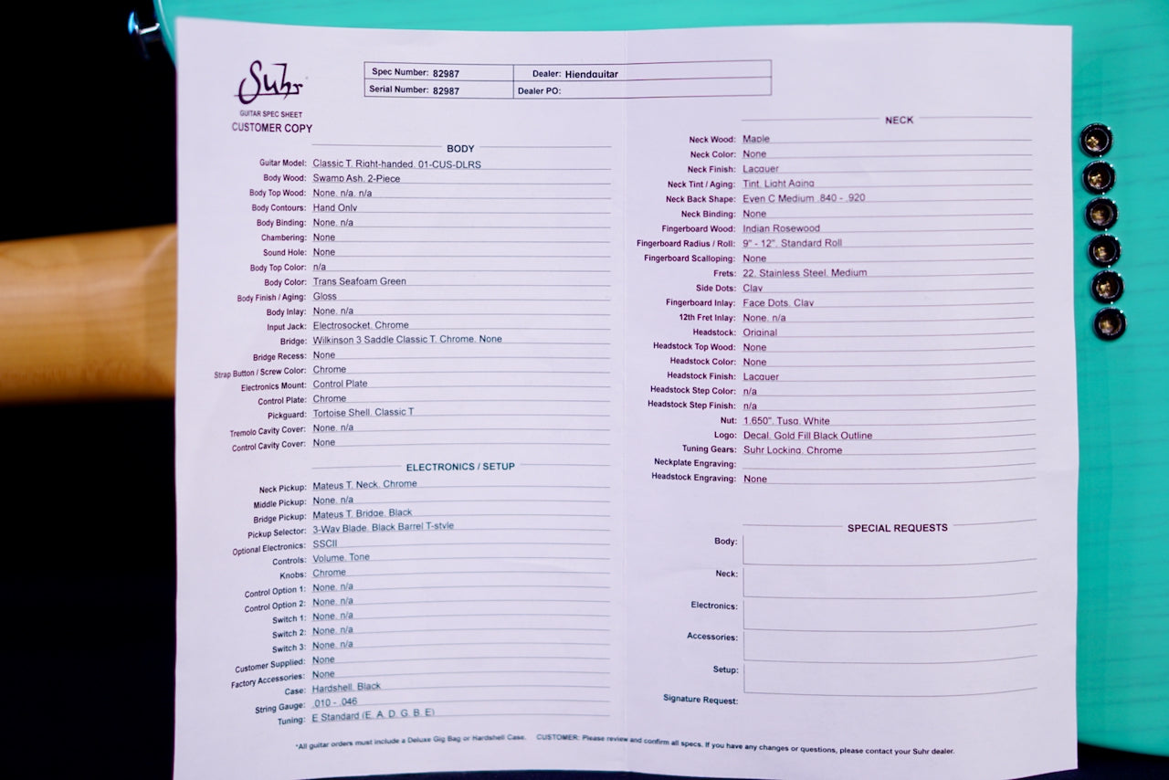 Suhr Classic T Custom Trans Seafoam Green 82987