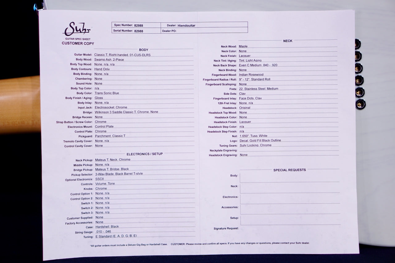 Suhr Classic T Custom Trans Sonic Blue 82988