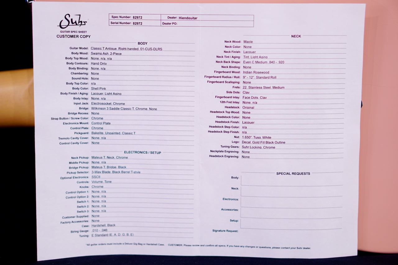 Suhr Classic T Antique Custom Shell Pink 82972