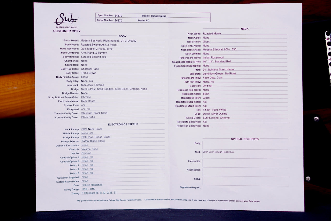 Suhr Modern Set Neck Charcoal Fade Limited Edition 84870