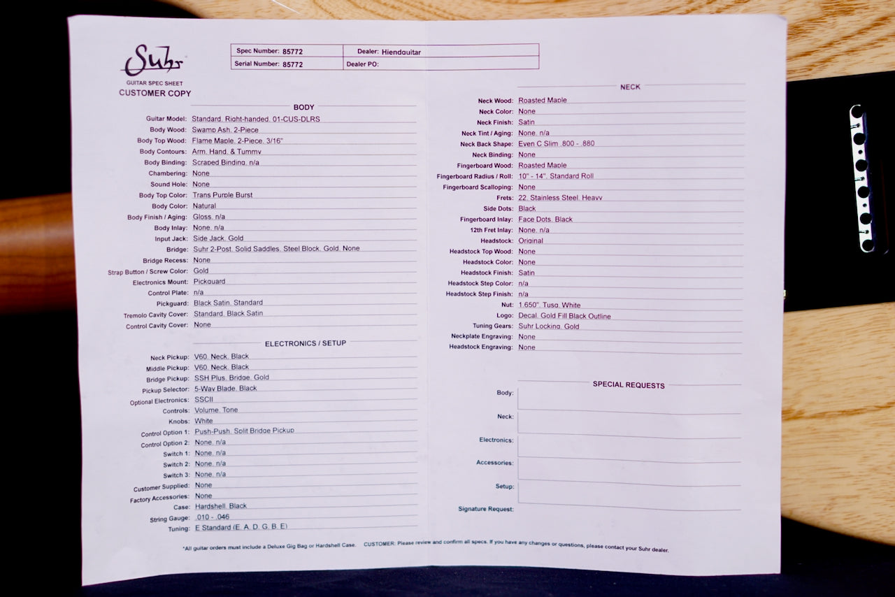 Suhr Standard Custom Trans Purple Burst 85772