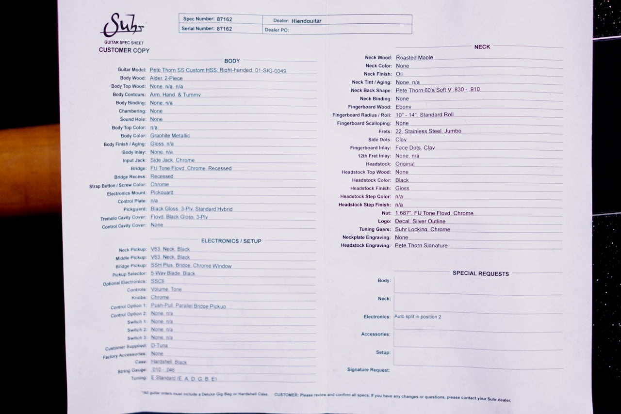 Suhr Pete Thorn Custom HSS Graphite Metallic 87162