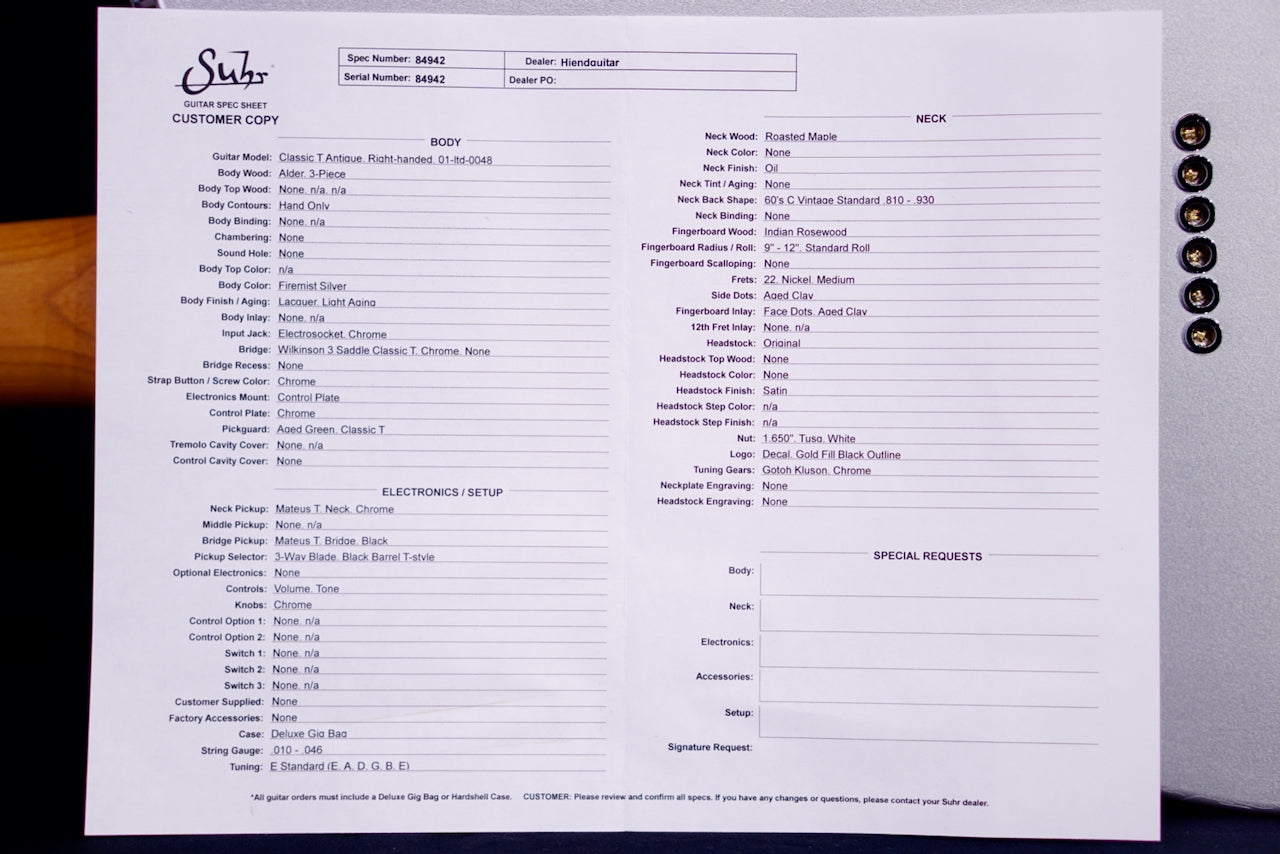 Suhr Classic T Vintage Limited Edition Firemist Silver 84942