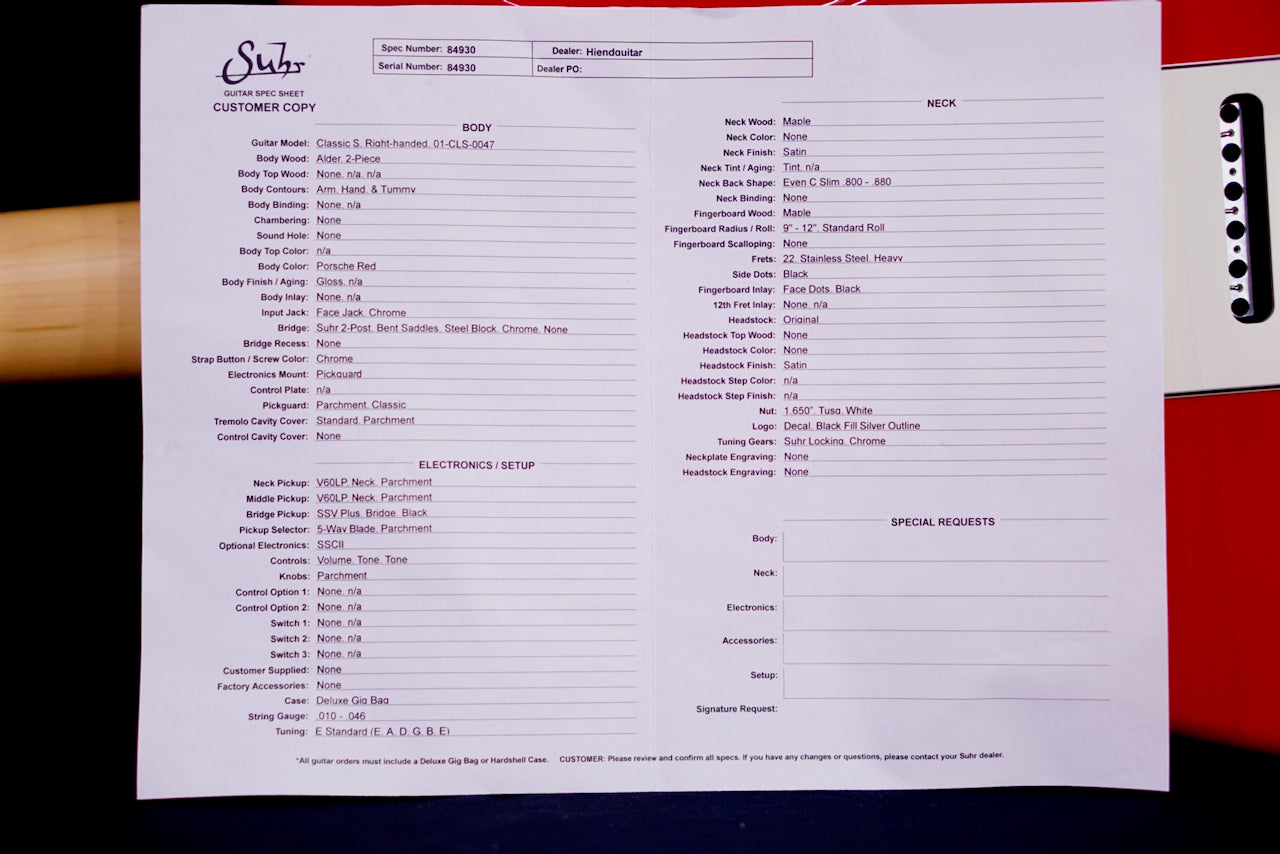 Suhr Limited Edition Classic S Porsche Red 84930