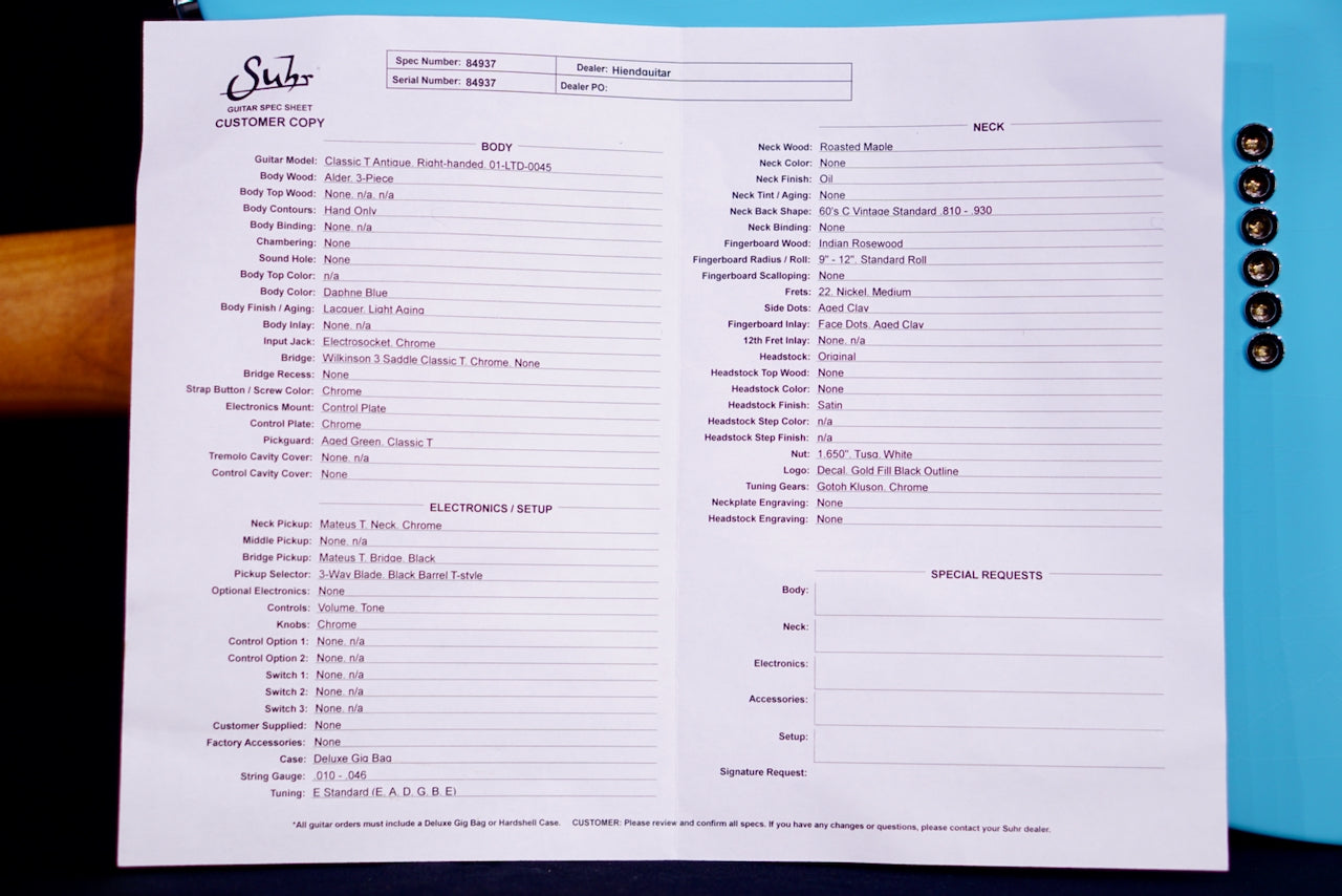 Suhr Classic T Vintage Limited Edition Daphnae Blue 84937