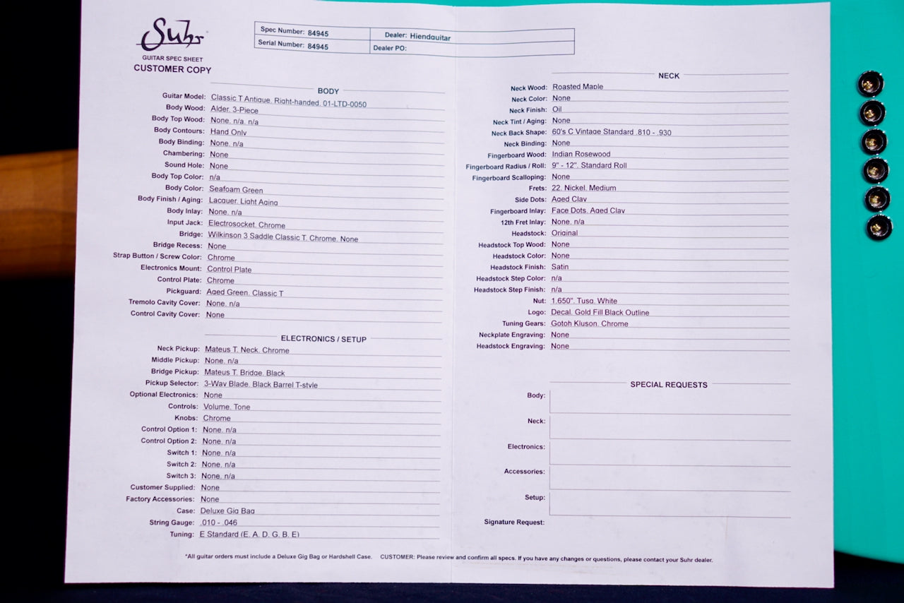 Suhr Classic T Vintage Limited Edition Seafoam Green 84945