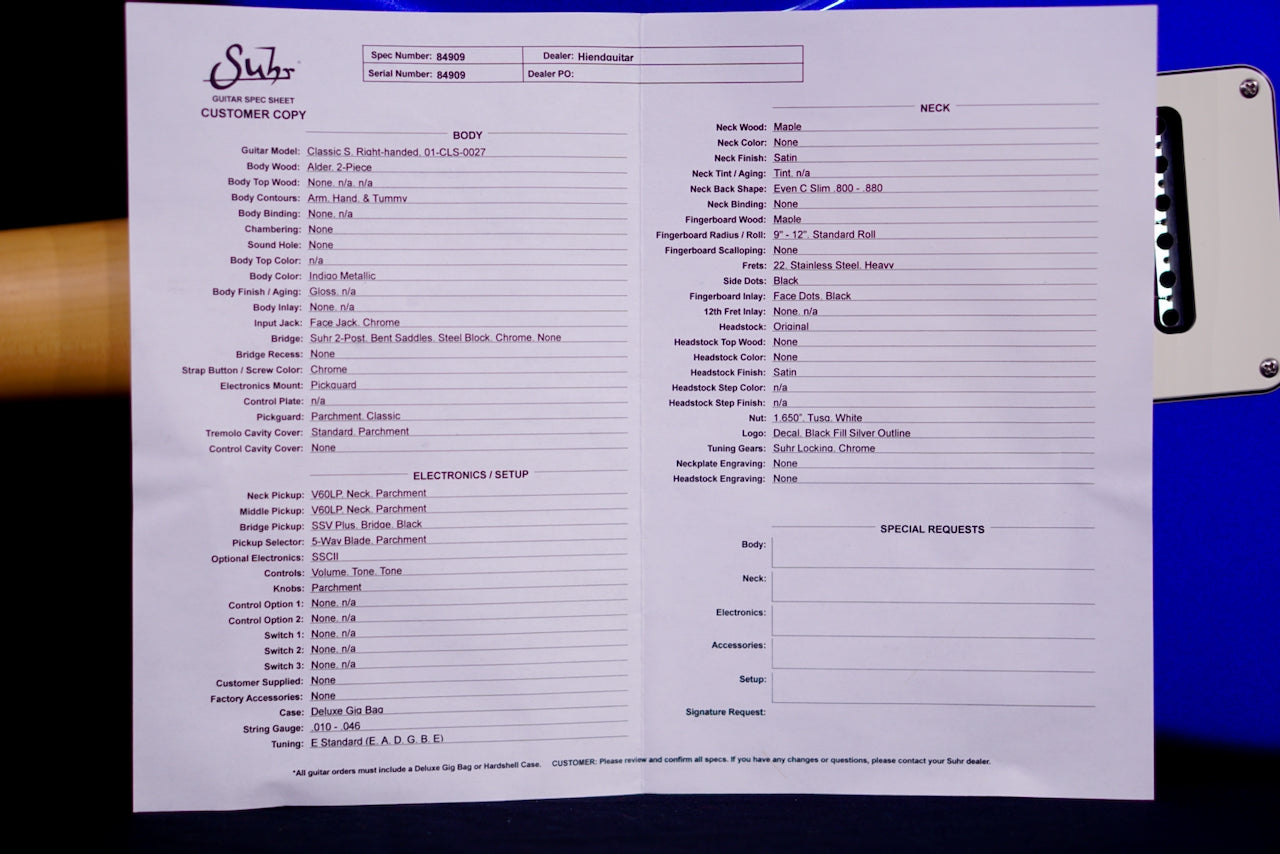 Suhr Limited Edition Classic S Indigo Metallic 84909