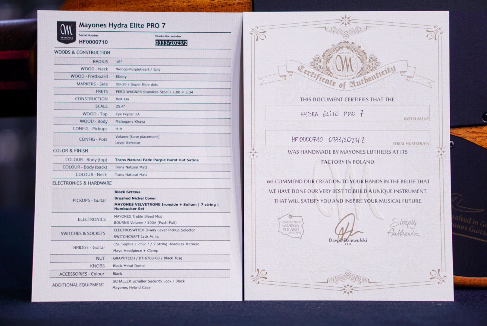 Mayones Hydra Elite Pro 7 trans natural fade purple blue burst out satine HF0000710