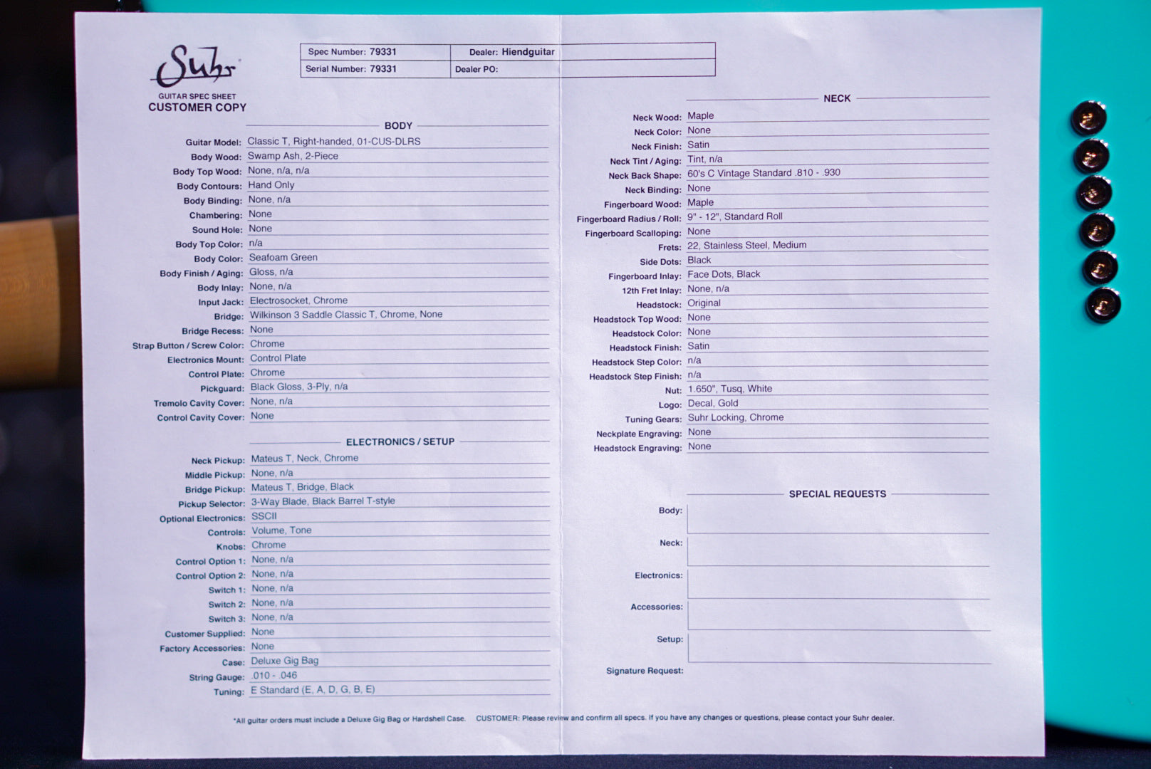 Suhr classic T custom seafoam green asato pickup 79331