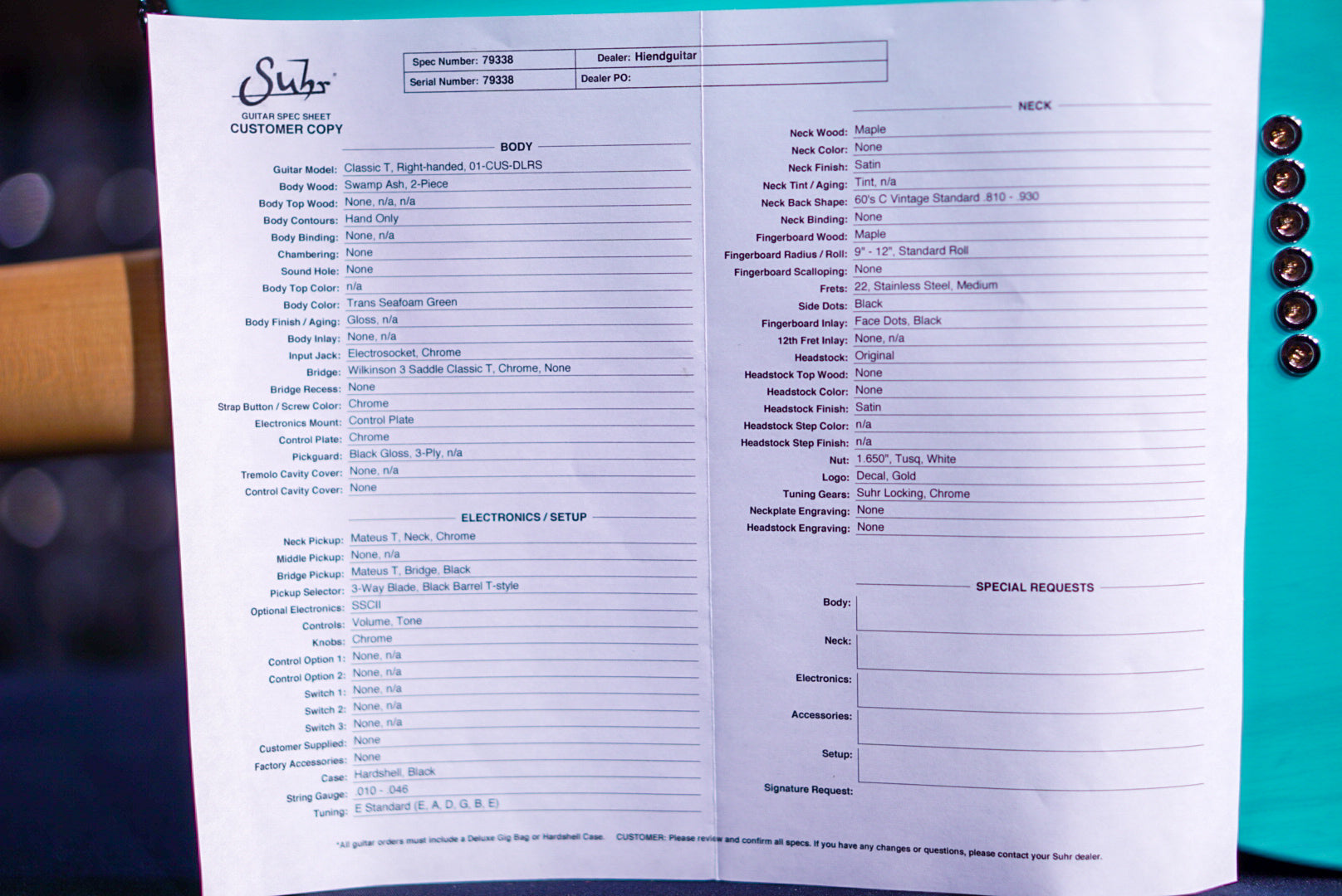 Suhr classic T trans trans seafoam green asato pickup 79338
